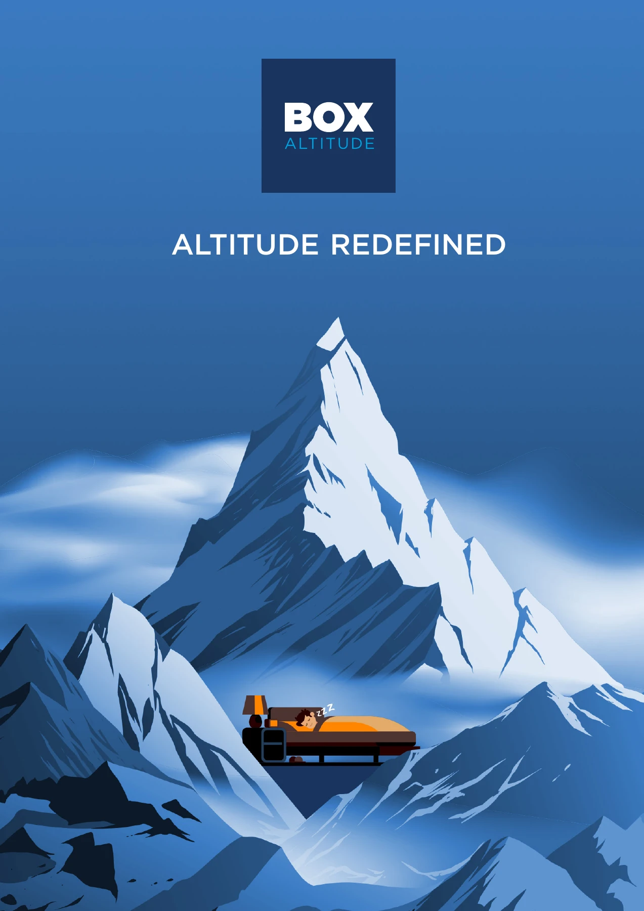BOX Altitude brand illustration with mountain and sleeping figure