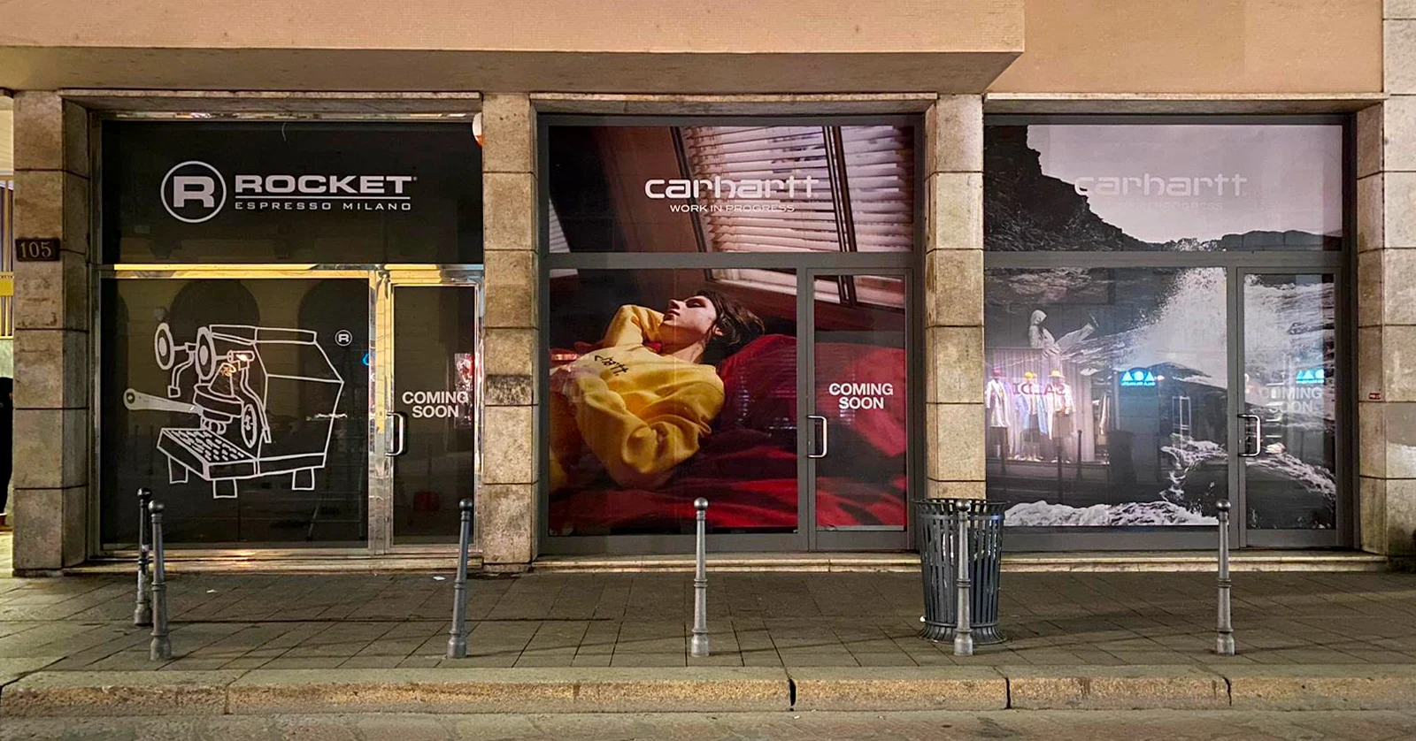 Rocket Espresso and Carhartt WIP storefront in Milan